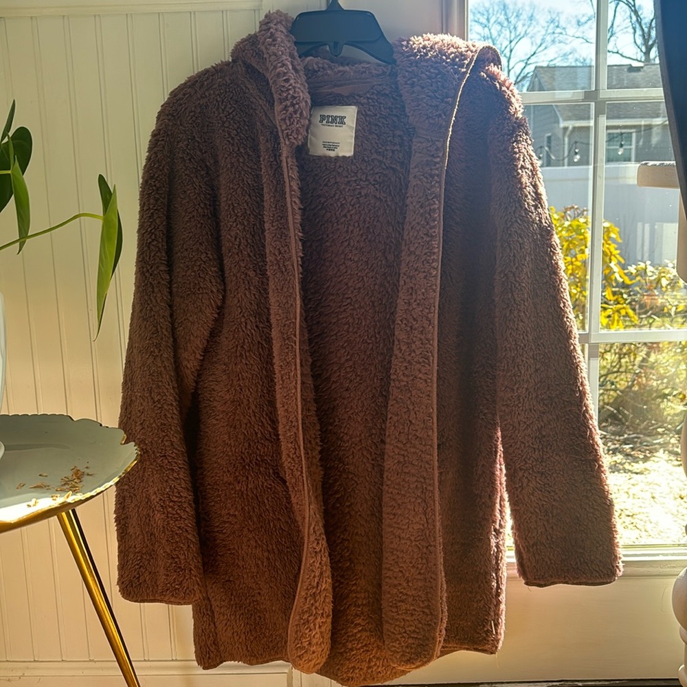 PINK Victoria's Secret Sherpa cardigan with hood. So soft and comfortable.